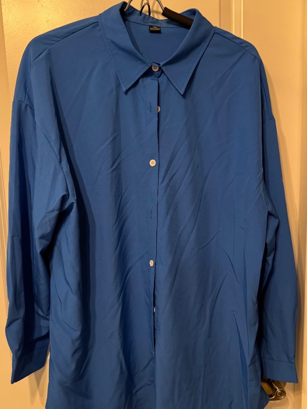 SHEIN Blue Oversized Button Front Shirt 1XL | Relaxed Fit | Collared Blouse